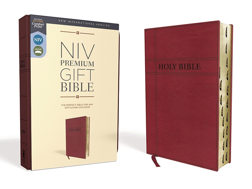 NIV, Premium Gift Bible, Leathersoft, Burgundy, Red Letter, Thumb Indexed, Comfort Print: The Perfect Bible for Any Gift-Giving Occasion cover image