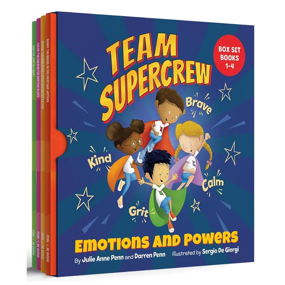 Team Supercrew - Emotions and Powers - 4 Book Box Set (books 1-4): Help kids through big emotions (anger, fear, frustration, sadness). Discover the power to be brave, be kind, be calm, and have grit! cover image